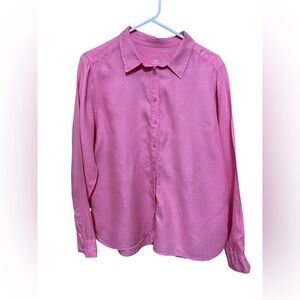 M&S Pink Woman’s Button Front Long Sleeve 100% Linen Shirt. Plus Size 16.